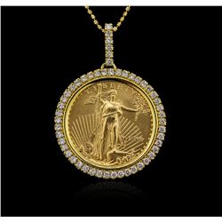 14KT Yellow Gold 1.09ctw Diamond Coin Pendant With Chain