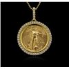 Image 1 : 14KT Yellow Gold 1.09ctw Diamond Coin Pendant With Chain