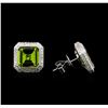 Image 2 : 6.67ctw Peridot and Diamond Earrings - 18KT White Gold