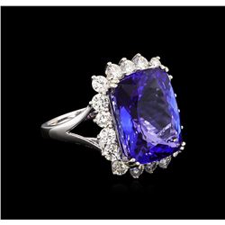 14KT White Gold 13.13ct GIA Certified Tanzanite and Diamond Ring