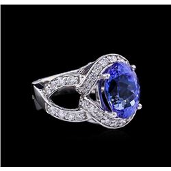 6.13ct Tanzanite and Diamond Ring - 14KT White Gold