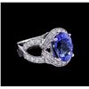 Image 1 : 6.13ct Tanzanite and Diamond Ring - 14KT White Gold