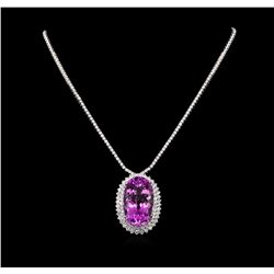 14KT White Gold 71.43ct Kunzite and Diamond Necklace