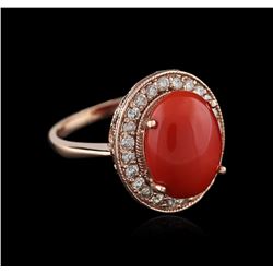 14KT Rose Gold 5.36ct Coral and Diamond Ring