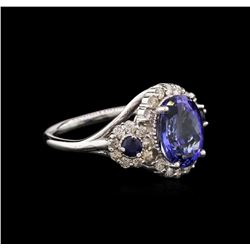 3.81ct Tanzanite, Blue Sapphire, and Diamond Ring - 14KT White Gold