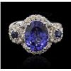 Image 2 : 3.81ct Tanzanite, Blue Sapphire, and Diamond Ring - 14KT White Gold