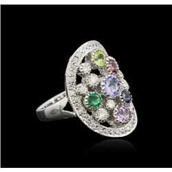 14KT White Gold 1.69ctw Multi Gemstone and Diamond Ring