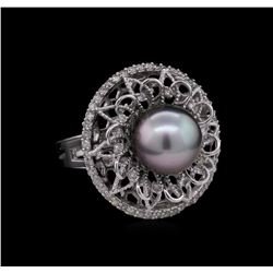 14KT White Gold Pearl and Diamond Ring