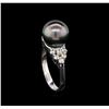 Image 4 : 0.33ctw Pearl and Diamond Ring - 14KT White Gold