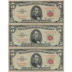 1963 $5 Red Seal Bill Lot of 3