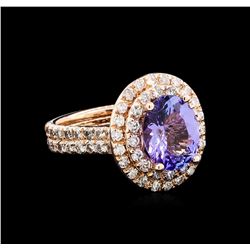 4.20ct Tanzanite and Diamond Ring - 14KT Rose Gold