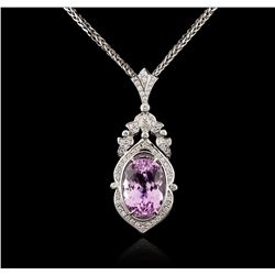 14KT White Gold 40.03ct Kunzite and Diamond Pendant With Chain