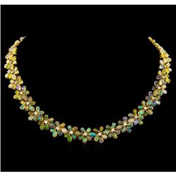 30.87ctw Opal and Diamond Necklace - 14KT Yellow Gold