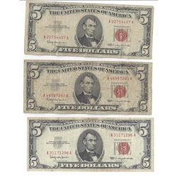 1963 $5 Red Seal Bill Lot of 3