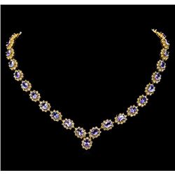 14KT Yellow Gold 24.95ctw Tanzanite and Diamond Necklace