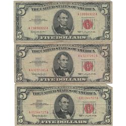 1963 $5 Red Seal Bill Lot of 3