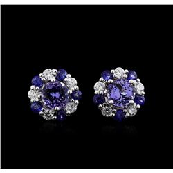 2.30ctw Multi Gemstone and Diamond Earrings - 14KT White Gold