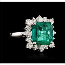 14KT White Gold GIA Certified 6.41ct Emerald and Diamond Ring