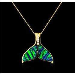 Opal and Diamond Pendant With Chain - 14KT Yellow Gold