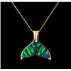 Image 1 : Opal and Diamond Pendant With Chain - 14KT Yellow Gold