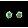 Image 1 : 14KT Yellow Gold 7.04ctw Emerald and Diamond Earrings