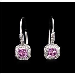 0.76ctw Pink Sapphire and Diamond Earrings - 14KT White Gold