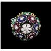 Image 2 : 3.90ctw Sapphire, Ruby, Emerald and Diamond Ring - 18KT Two-Tone Gold