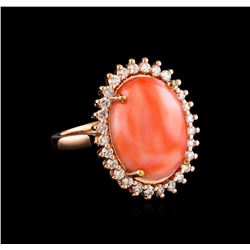 8.75ct Coral and Diamond Ring - 14KT Rose Gold