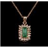Image 1 : 14KT Rose Gold 0.91ct Emerald and Diamond Pendant With Chain