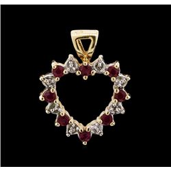 Blue Topaz, Garnet and Diamond Pendant - 14KT Yellow Gold