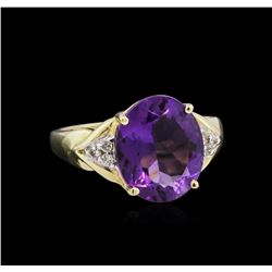 5.50ct Amethyst and Diamond Ring - 14KT Yellow Gold