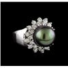 Image 1 : Tahitian Pearl and Diamond Ring - 14KT White Gold