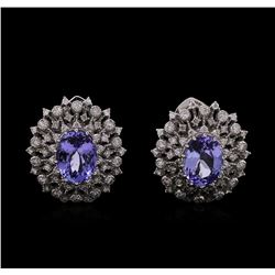 3.89ctw Tanzanite and Diamond Earrings - 14KT White Gold