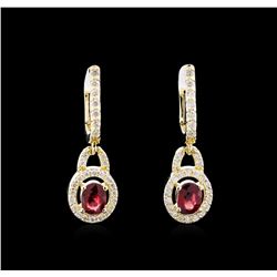 1.10ctw Ruby and Diamond Earrings - 14KT Yellow Gold