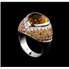 Image 4 : 9.40ct Citrine, Sapphire and Diamond Ring - 18KT White Gold