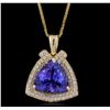 Image 1 : 14KT Yellow Gold 6.84ct Tanzanite and Diamond Pendant With Chain