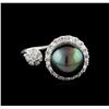 Image 2 : 0.63ctw Pearl and Diamond Ring - 14KT White Gold