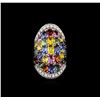 Image 2 : 14.12ctw Multi-Color Sapphire and Diamond Ring - 14KT White Gold