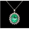 Image 1 : GIA Cert 15.36ct Emerald and Diamond Pendant With Chain - 14KT White Gold