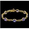 Image 1 : 9.45ctw Tanzanite and Diamond Bracelet - 14KT Yellow Gold