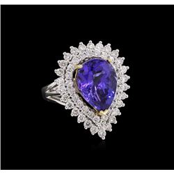 14KT White and Yellow Gold 6.89ct Tanzanite and Diamond Ring