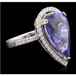 14KT Two-Tone Gold 9.41ct GIA Certified Tanzanite and Diamond Ring