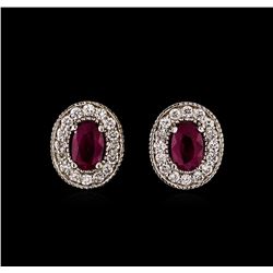 1.00ctw Ruby and Diamond Earrings - 14KT White Gold