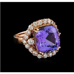 10.21ct Tanzanite and Diamond Ring - 14KT Rose Gold