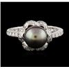 Image 2 : 14KT White Gold Pearl and Diamond Ring