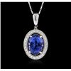 Image 1 : 18KT White Gold 7.20ct Tanzanite and Diamond Pendant With Chain