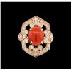 Image 2 : 14KT Rose Gold 3.17ct Coral and Diamond Ring