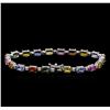 Image 2 : 12.20ctw Multi-Color Sapphire and Diamond Bracelet - 14KT White Gold