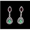 Image 1 : 3.72ctw Emerald, Ruby and Diamond Earrings - 14KT White Gold