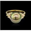 Image 2 : 0.30ctw Pearl and Diamond Ring - 14KT Yellow Gold